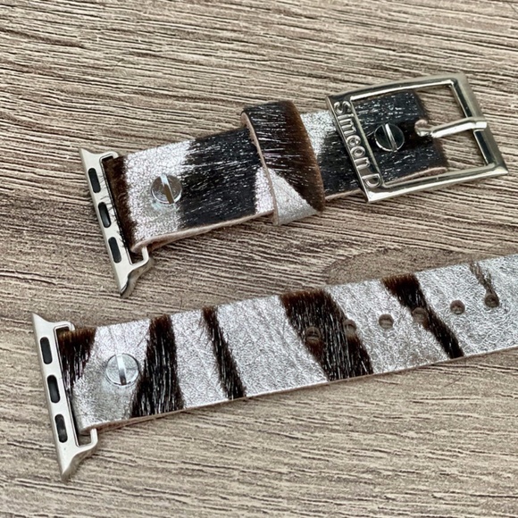 Zebra Print Leather Strap Silver Apple iWatch Band